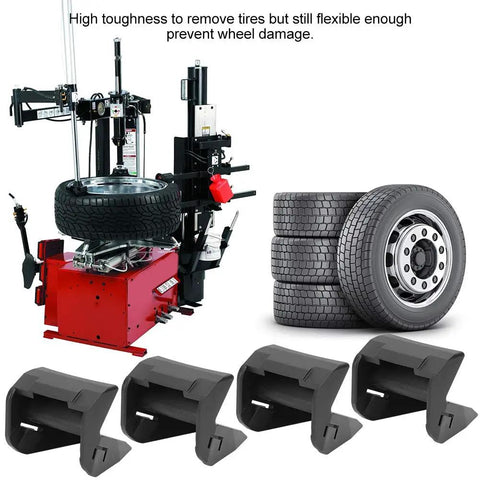 Universal Jaw Protectors Set For Tire Changers, 4 Pack Guard Covers with tire machine and tire stack, durable shields shown removed