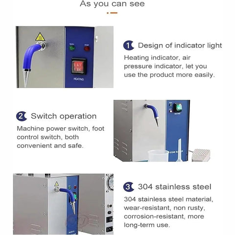 Heavy Duty Pro Grade Jewelry Steam Cleaner Machine For Snap Clean Gems Rings Necklaces Watches Eyeglasses Coins And Dentures shows control panel with heating indicator, power switch, and stainless steel design.