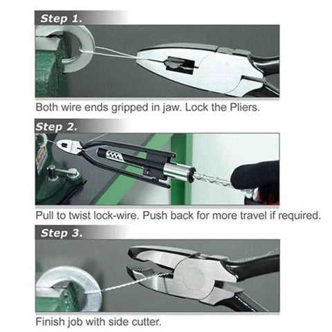 Steps using 9 Inch Steel Safety Wire Twisting Pliers With Locking Mechanism 3 In 1 Wire Cutter And Pliers for uniform twists