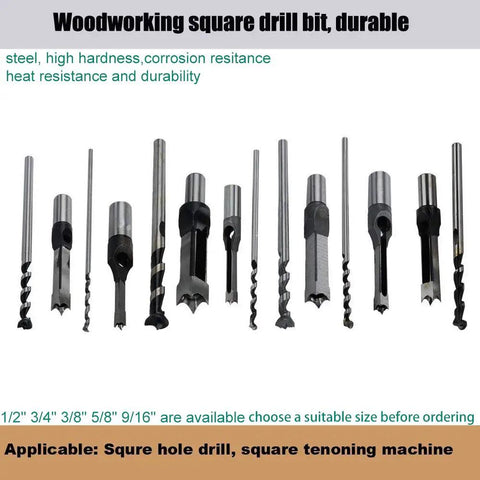 Built Tough Three Quarter Inch Square Hole Drill Bits Mortising Chisel Set Heavy Duty Bearing Steel With Sharp Cutting Edges for precision drilling tools.