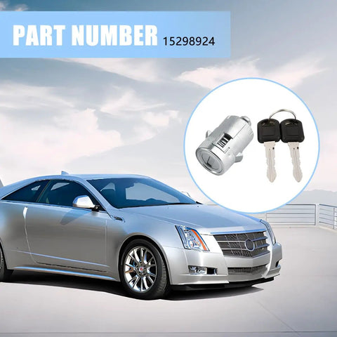 Pair Car Driver And Passenger Door Lock Cylinder Set With 2 Keys For Front Left And Right Doors OEM 15298924 next to car.