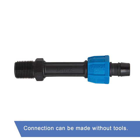ANKA high-pressure poly-pipe male NPT adapter, 3/4 in. x 3/4 in., black nylon body with blue nut
