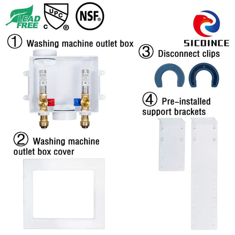Washing Machine Outlet Box With Water Hammer Arrestor And One Quarter Turn Ball Valves Stop Hammering Noise Easy Install.
