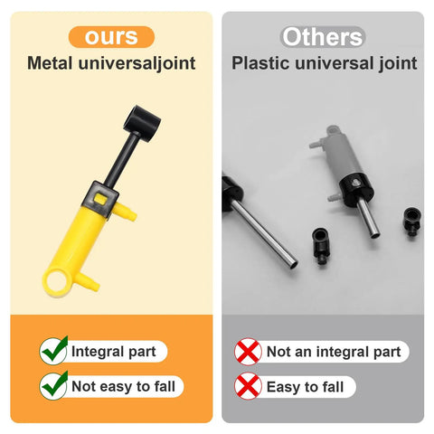 Comparison showing metal and plastic universal joints from 33 Piece Pneumatic Pumps Parts Kit For Building Toys And Technic Includes Air Cylinders Switches Tubes Push Rods Pressure Gauges T Connectors Actuators Alloy Joints And Air Tank Compatible With Technic Pumps