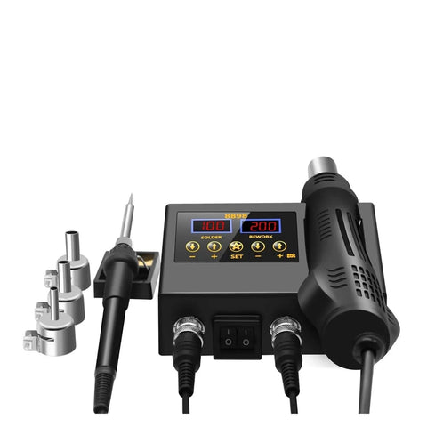 Dual LCD Display 2 In 1 Soldering Station with Hot Air Rework Gun for Cell Phone BGA SMD PCB IC Repair, auto cooling design