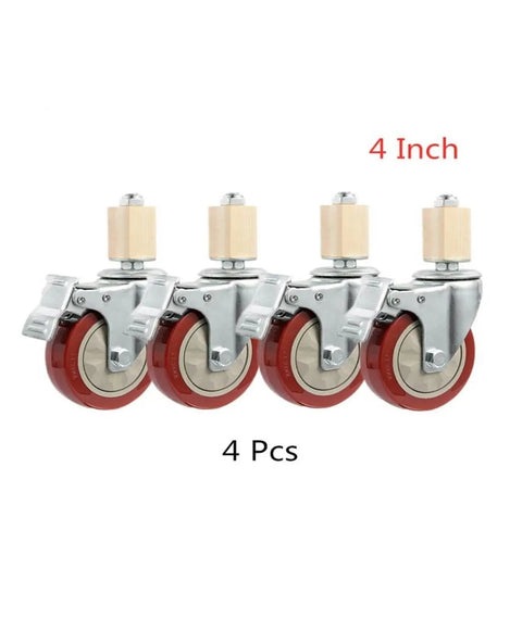 Pack Of 4 3-Inch Stainless Steel Stem Casters With Brakes, Red Universal Wheels for Furniture, 30mm Square Tube, side view