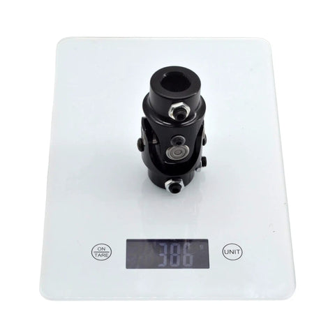 Eleven Sixteenths To Thirty Six Spline Three Quarter Inch Heavy Duty Black Steering Universal Joint Shaft on scale, 83mm Length