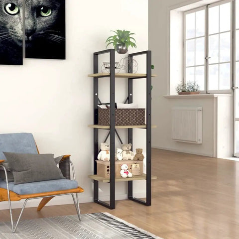 Space Saving 3 Tier Book Cabinet Made From Engineered Wood, Slim 15.7 By 11.8 By 41.3 Inches Bookcase in modern living room setup