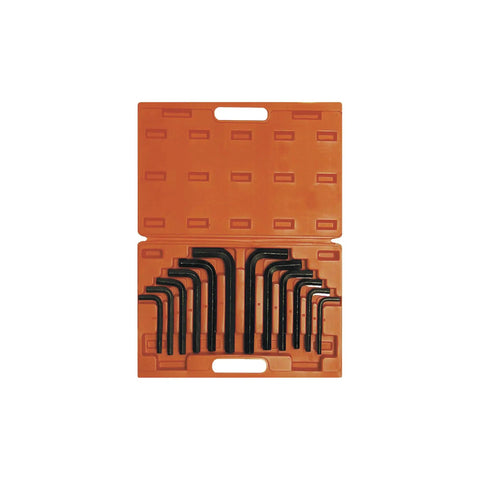 Jumbo Hex Key Set 12 Piece SAE And Metric With Heat Treated Rust Resistant Allen Wrenches in orange blow mold case.