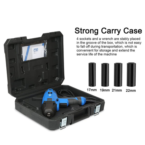 7.5 Amp Electric Impact Wrench 1/2 Inch Drive with 450 Ft Lbs Max Torque 3400 RPM, sockets in carry case