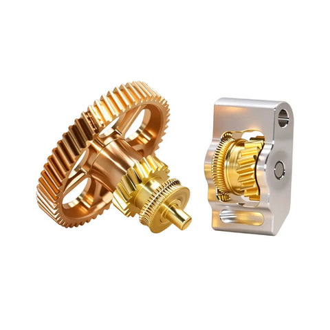 All Metal Filament Feed Gear Set For P2S Extruder Upgrade with brass gears and aluminum idler arm on white background