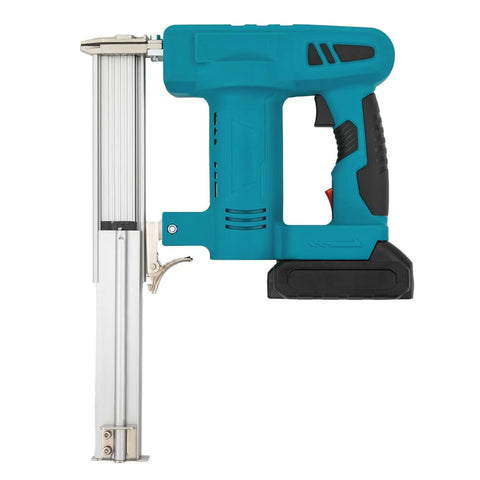 Top Shelf Cordless Brad Nailer 100W Copper Motor Shoots Smooth At 80 Nails Per Minute Rust Resistant Tip side view with compact design.