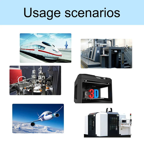 Various usage scenarios for SCS8UU 8mm Linear Ball Bearing Block Built For CNC and 3D Printer applications, including trains and aircraft