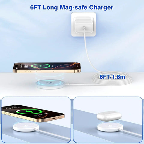 MFi Certified Magnetic Wireless Charger For iPhone 17 16 15 14 Series MagSafe Pad Six Foot 15W Fast Charging in use.
