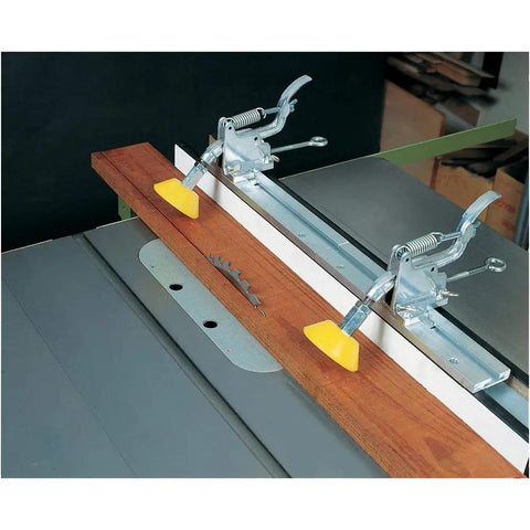 Board Buddies Yellow Pair Pro Grade For Table Saws And Router Tables Keep Even Pressure, Clockwise Wheels Prevent Kickback, installed on fence