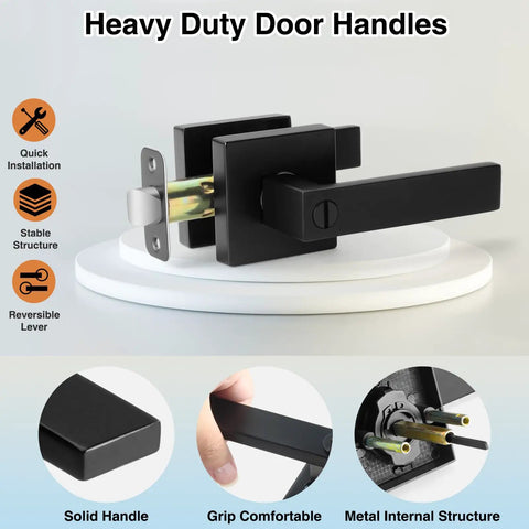 Matte Black Door Handle Set 6 Pack Keyless Interior Levers and Privacy Locks for Bedroom or Bathroom Heavy Duty Reversible