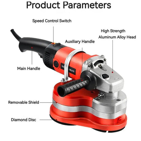 Premium Electric Angle Floor Grinder With Badass Adjustable Handle And Six Speed Gears for concrete work, featuring an aluminum head and diamond disc.