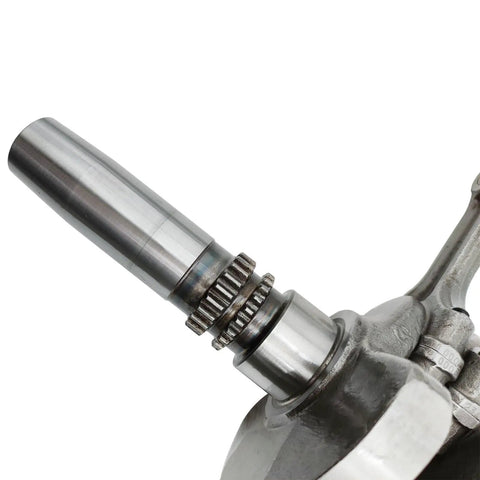 Premium Pro Front And Rear Crankshaft Bearing Set Built Ridin Tough For Hefty Engine Rebuilds, shiny steel bearing with gear, detailed close-up.