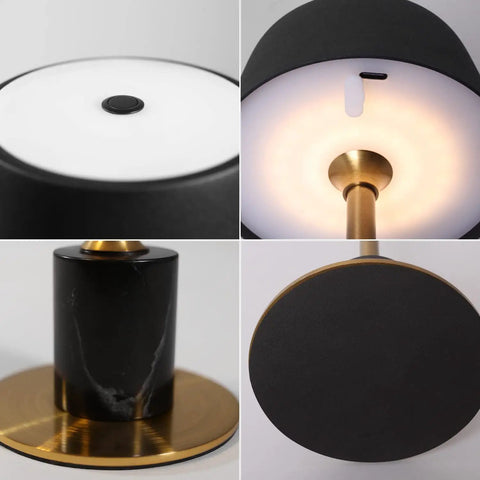 Cordless Rechargeable Table Lamp With 2500mAh Battery, 3 Level Brightness, marble chassis, close-up of lamp details