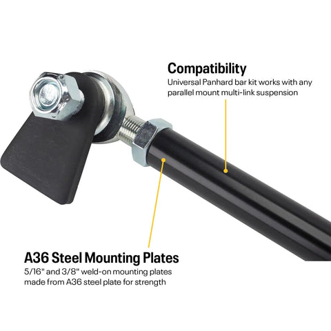 Weld On Rear Panhard Bar Track Rod Kit For Parallel Mount Multi Link Suspensions Universal Fit To Control Lateral Axle Movement In Coil Spring Or Coil Over Setups Built Tough With High Quality Components, A36 steel mounting plate and rod end