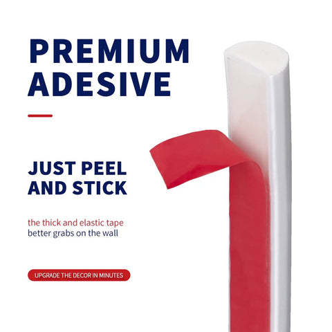 Close-up of 25 Ft Flexible Peel And Stick Trim Molding with peel-away adhesive backing, highlighting ease of installation.