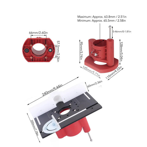 Heavy Duty Router Lift Kit With Smooth Turning Crank Handle And Rust Resistant Aluminum Base Plate for precise woodworking dimensions and fittings.
