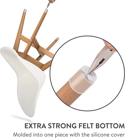 Clear Chair Leg Floor Protectors 16 Piece Set With Felt Bottom Silicone Pads on chair showing installation and felt detail