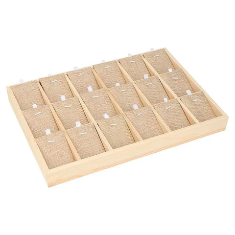 Hella Durable Pine Wood Jewelry Tray With Eighteen Secure Slots For Countertop Display Storage showcasing organized compartments.