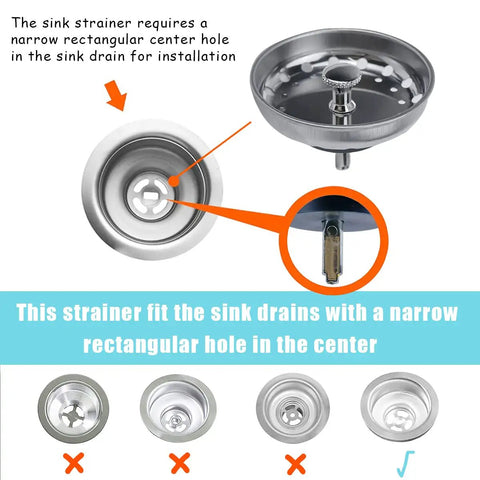 Universal Three In One Kitchen Sink Stopper Strainer Set With Stainless Steel Basket Drain Filter for 3.5-inch drains