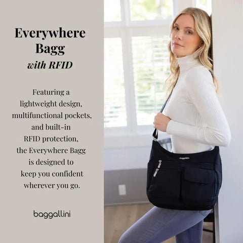 Woman holding Everywhere Bagg Hobo Crossbody Bag With RFID Wristlet For Women, Water Resistant Travel Bag That Fits All Your Stuff