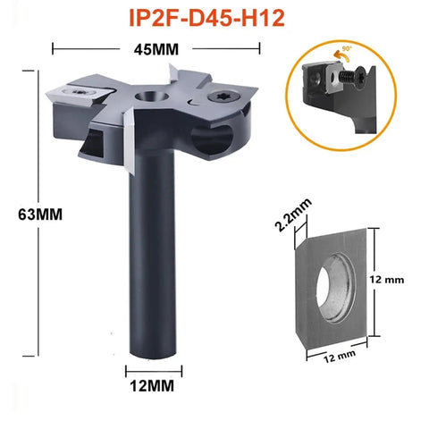Pro Grade Two Flute Wood Planer Router Bit With Rock Solid Carbide Inserts For Killer Spoilboard Surfacing And Slab Smoothing Heavy Duty Milling Cutter Built To Last, 45mm head, 63mm length, 12mm shank