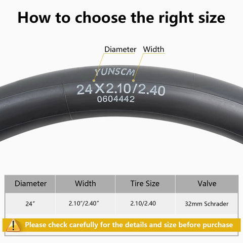 Two Pack 24 Inch Heavy Duty Bike Tubes With AV32mm Schrader Valve Fits 24x2.10 To 24x2.40 Tires For Road Gravel Mountain Hybrid