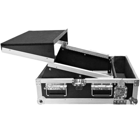 Professional Grade Heavy Duty Two Space Ata Equipment Case With Ten U Dj Mixing Console Top And Smooth Sliding Laptop Shelf open view