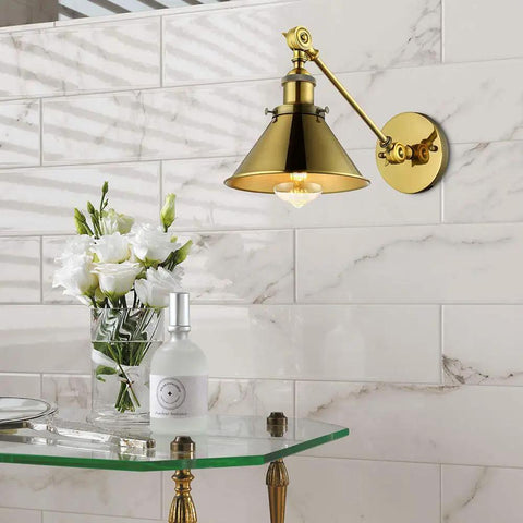 2 Pack Swing Arm Wall Light With Adjustable Brass Finish Sconce And Cone Shade Industrial Vintage Wall Lamp Mounted Lighting