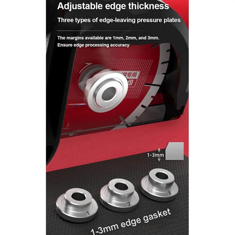 45 Degree Quick Cutting Chamfer Machine With Water Pump Electric Tile Beveling Tool 120mm Blade Adjustable shown with 1mm 2mm 3mm gaskets