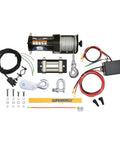 2000 Pound 12 Volt ATV Winch with Low Amp Permanent Magnet Motor, 153 to 1 Gear Ratio, and accessories, top view