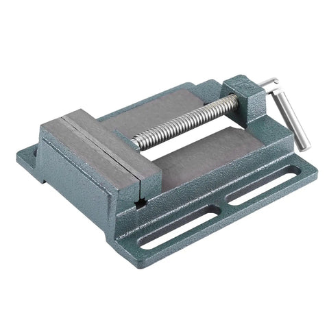 Jiawu Heavy Duty Drill Press Vice 4 Inch Opening Milling Machine Vise Clamp Cast Iron Machinist Vise With Heightened Jaws For Drilling And Milling Operations Smooth Guiding Rod Design Maximum Clamping Force side view of the vise