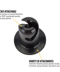 Quarter Turn Panel Fasteners Quick Release Snap On Clips Heavy Duty .500 inch grip black anodized aluminum for securing body panels.