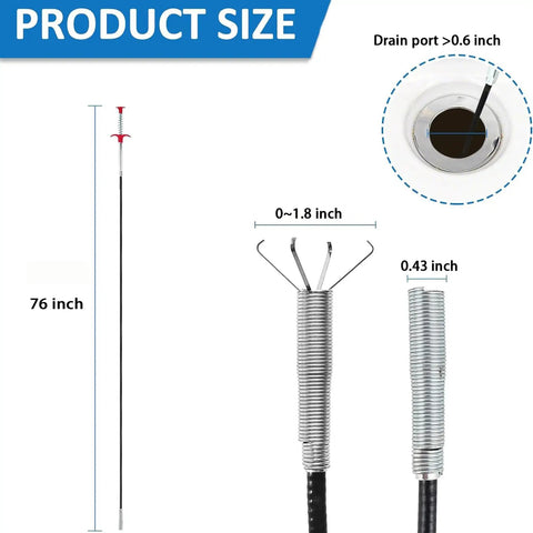 76 Inch Flexible Drain Snake Reacher Tool With Grabber Claw For Easy Clog Removal In Home Sinks Bathrooms Tubs Toilets And Tight Gutter Areas For Deep Cleaning In Tight Spaces