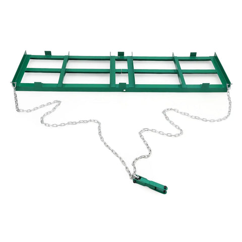 Heavy Duty 48 Inch Lawn Leveling Rake And Driveway Drag Harrow Tow Behind Tool With 4 Foot Reinforced Chain, displayed flat