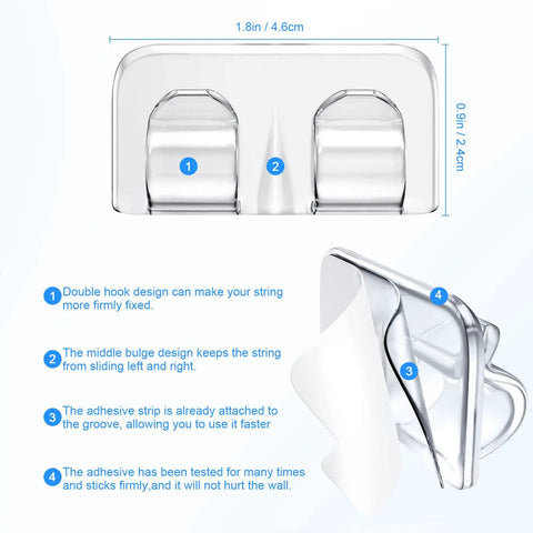 Rock Solid Outdoor String Light Hooks With Heavy Duty Adhesive Strips Holds Tight For Patio Decor And Garden Garlands waterproof double hook design