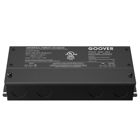Top view of 100W Dimmable LED Driver 12V AC To DC Power Supply For LED Lights Triac And 0-10V Dimming IP67 Waterproof UL Listed