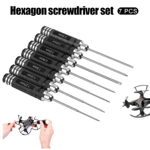 7-Piece RC Hex Driver Set Tool Kit For Drones And RC Cars With Aluminum Handle And Steel Wrenches In 0.9mm 1.27mm 1.3mm