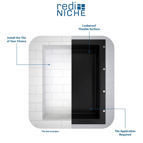 Image of All-In-One Niche With Double Recessed Shower Shelves, Two-Shelf Bathroom Organizer, 34 Inch High By 16 Inch Wide, Black Finish