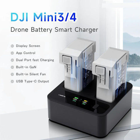 Compact Dual Port 72W Fast Charger Hub For Mini Drone Batteries With LCD Screen App Control And USB C Output Charges Two Batteries At Once Ultra Portable 91mm Size For Outdoor Flying