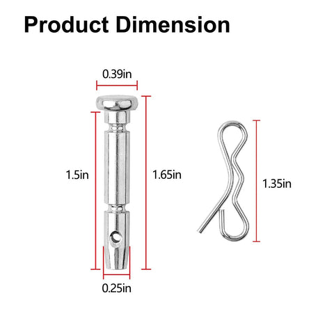 Top Shelf 20 Pack Heavy Duty Snow Blower Shear And Bow Tie Cotter Pins Rust Resistant Winter Equipment Fixers dimensions shown with sizes.