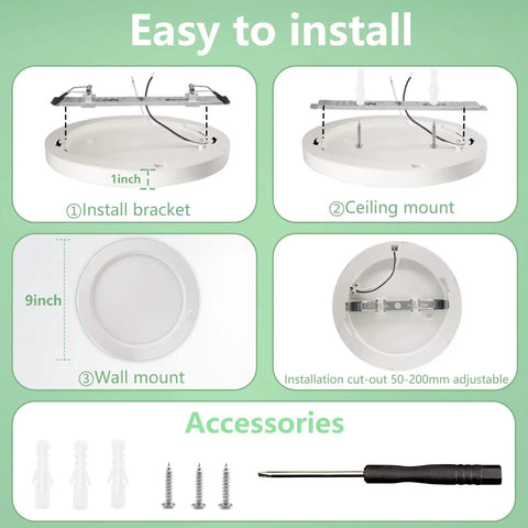 Installation guide for Two Pack Motion Sensor LED Ceiling Light With 18W 1600LM, 9 Inch Flush Mount, accessories included