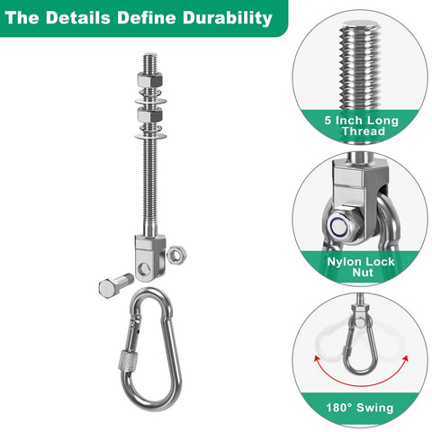 Heavy Duty Swing Hangers 1500Lb Capacity Stainless Steel Hooks For Wood Or Steel Beams 5 Inch wide porch swing hardware details