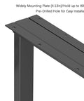 Close-up of Heavy Duty Metal Table Legs With Adjustable Feet And Floor Protection 28 Inch High 24 Inch Wide Industrial Rustic Desk Or Table Legs Black Set Of 2 Supports Up To 800 Lb, showing mounting plate.