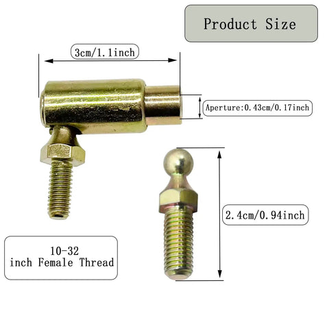 Two Set Ball Joint Quick Release Throttle Disconnect Kit With 10-32 Female Thread, size details, cadmium-plated steel